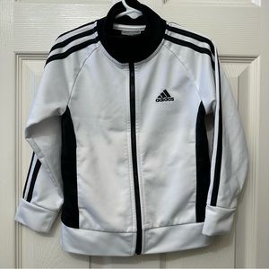 adidas Boys White Black Full Zip Up Track Jacket Size 4